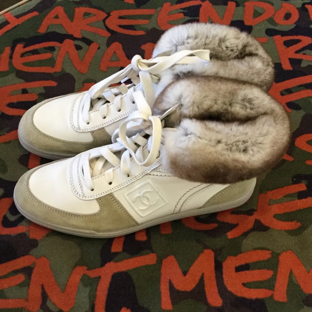 Chanel Hi Top Sneaker with Fur Trim